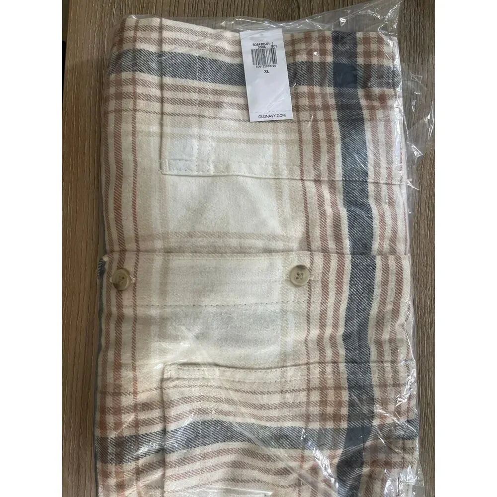 Old Navy Cream Plaid Flannel Boyfriend Button Down Shirt Top NEW XL Womens Warm - Picture 6 of 9